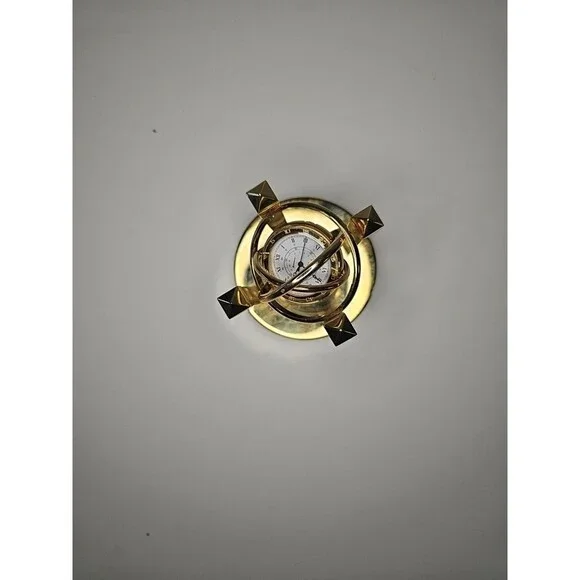 Vintage Benchmark Galileo Gimbal Gyroscope Desk Clock Brass Needs Battery 2.5" - Picture 2 of 6